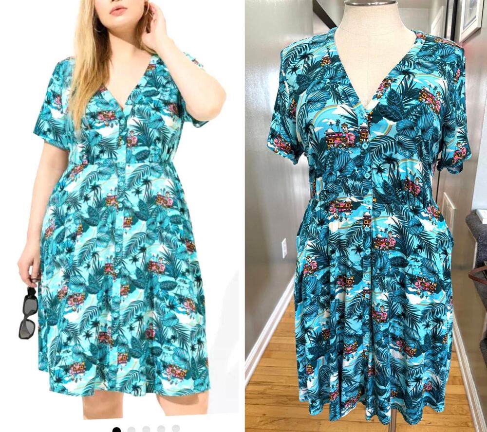 Torrid 1 (1X 14/16) Disney Encanto Tropical Hawaiian Challis V-Neck Shirt Dress